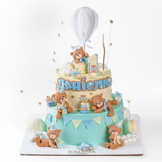 Дитячий торт з ведмедиками 2-х ярусний Дитячий торт з ведмедиками 2-х ярусний