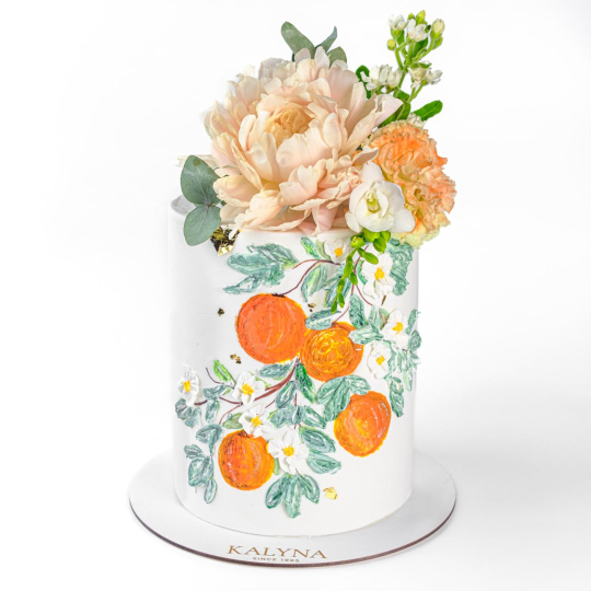 Торт Апельсиновий прінт з квітами Торт Апельсиновий прінт з квітами